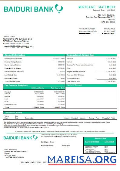 Printable Brunei Baiduri bank mortgage statement scr download for verification